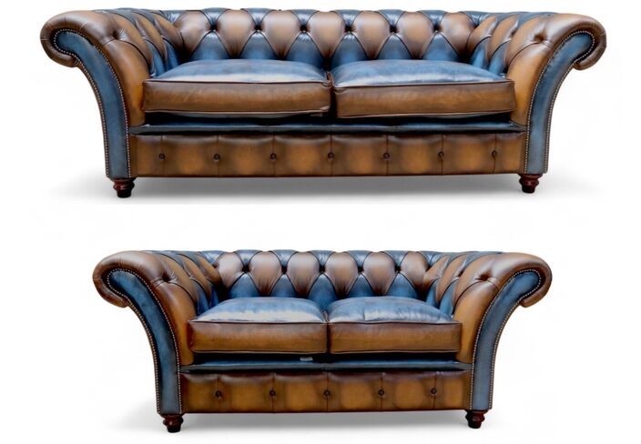 Duchess Chesterfield 3+2 Patchwork Heritage Sofa Suite Antique Leather