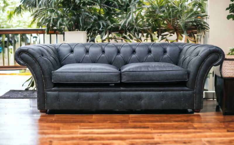 Product photograph of Duchess Chesterfield 3 Seater Sofa Cracked Wax Black Leather from Designer Sofas 4U
