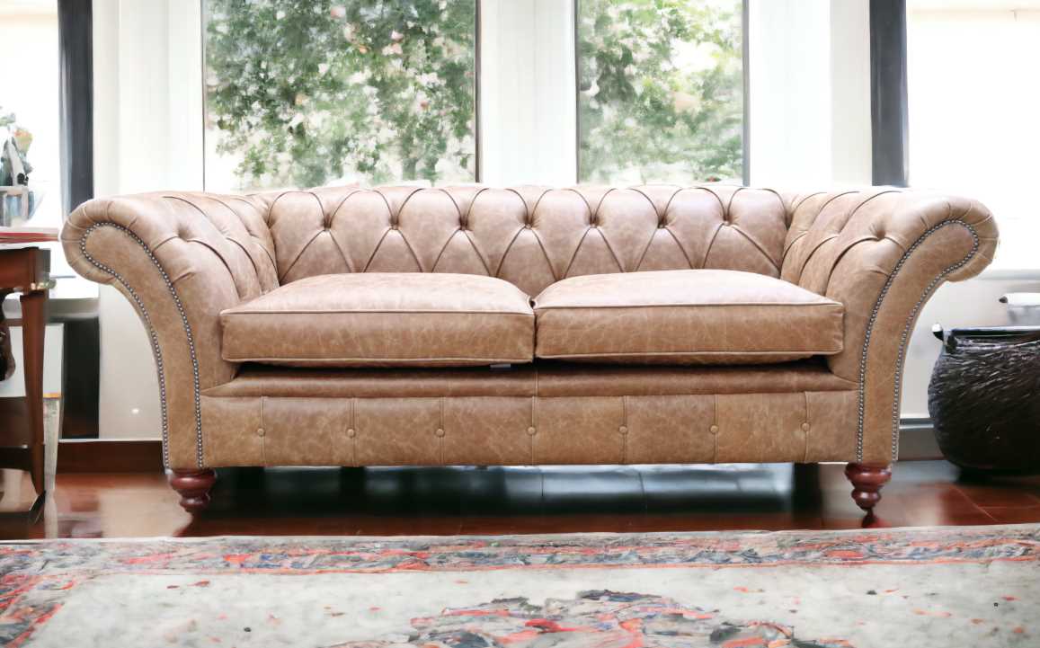 Duchess 3 Seater Chesterfield Sofa - Cracked Wax Tan Leather
