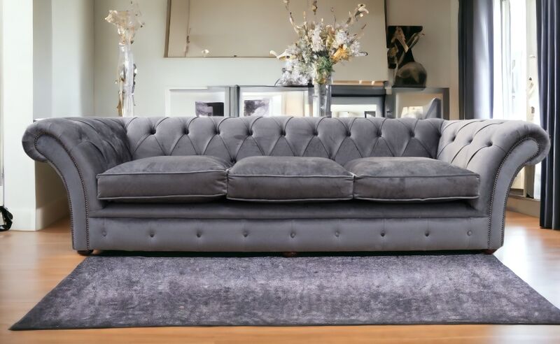 Product photograph of Duchess Chesterfield 4 Seater Sofa Monaco Grey Velvet from Designer Sofas 4U