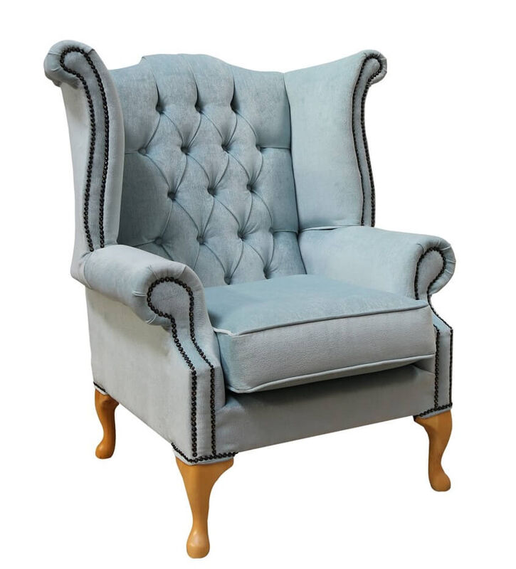 Product photograph of Chesterfield Queen Anne High Wing Back Chair Duck Egg Fabric from Designer Sofas 4U