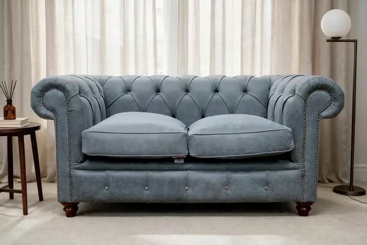 Duke Chesterfield 2 Seater Sofa Cracked Wax Ash Grey Leather