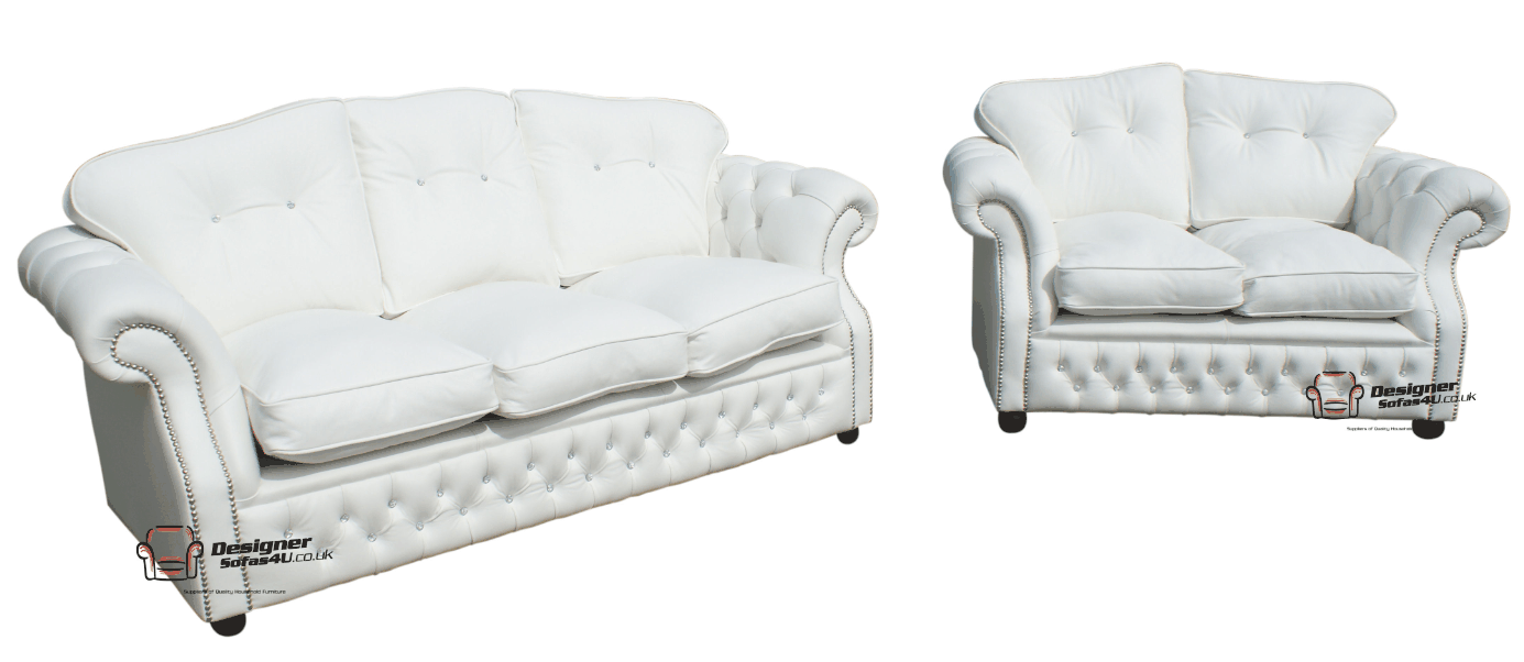Era 3+2 Crystal Seater Sofa Settee Traditional Chesterfield White Leather