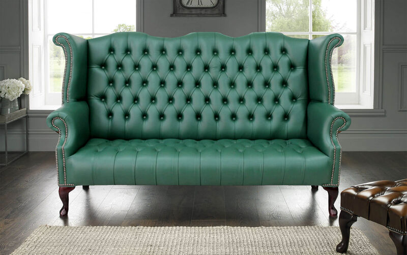 Product photograph of Green Chesterfield 3 Seater High Back Wing Sofa Designersofas4u from Designer Sofas 4U