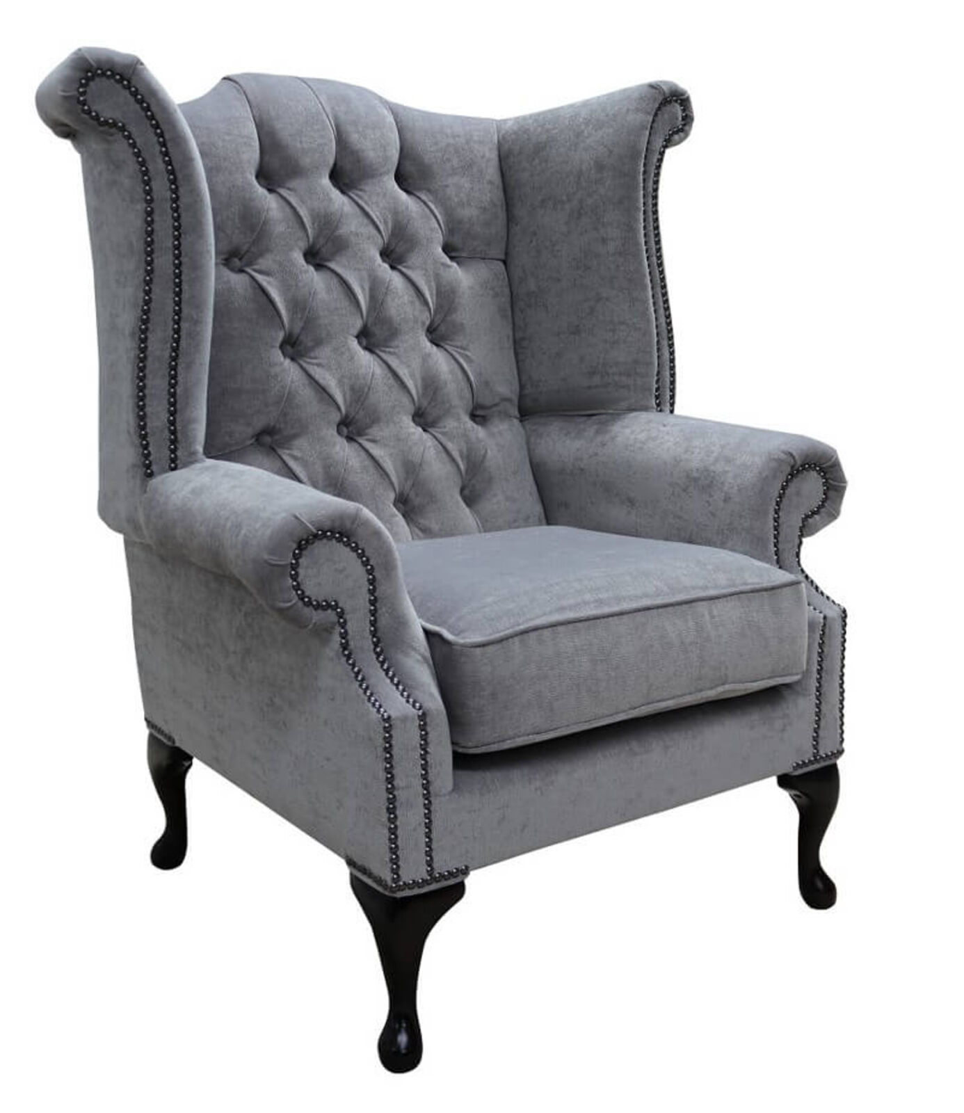Product photograph of Chesterfield Queen Anne High Wing Back Pimlico Grey Fabric Chair from Designer Sofas 4U