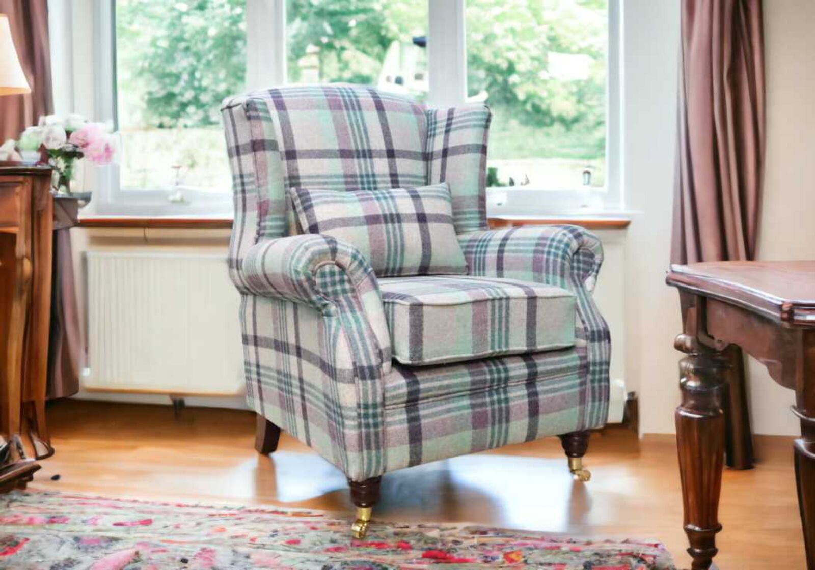 Product photograph of Wing Chair Fireside High Back Armchair Melbourne Heather Wool Tartan from Designer Sofas 4U