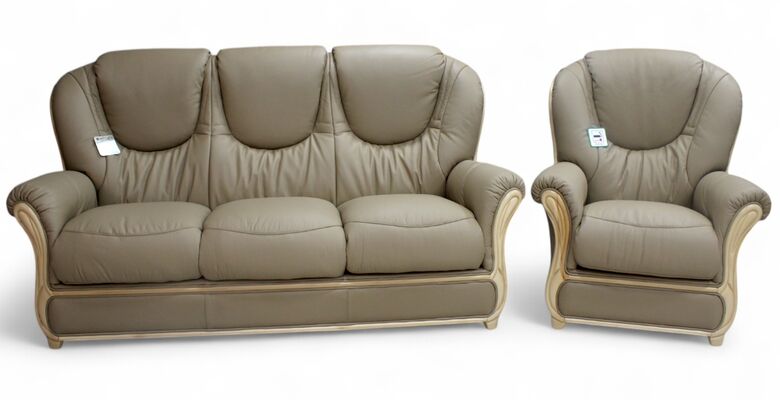Juliet 3 Seater + Armchair Genuine Italian Coffee Milk Leather Sofa Suite Offer