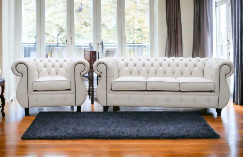 Product photograph of Chesterfield Kimberley 3 1 Seater Shelly Almond Leather Sofa Suite from Designer Sofas 4U