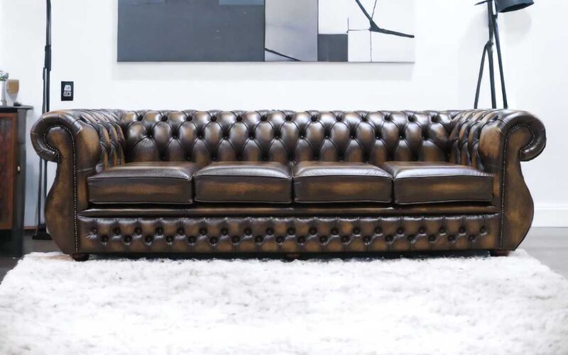 Product photograph of Chesterfield Kimberley 4 Seater Antique Gold Leather Sofa Offer from Designer Sofas 4U