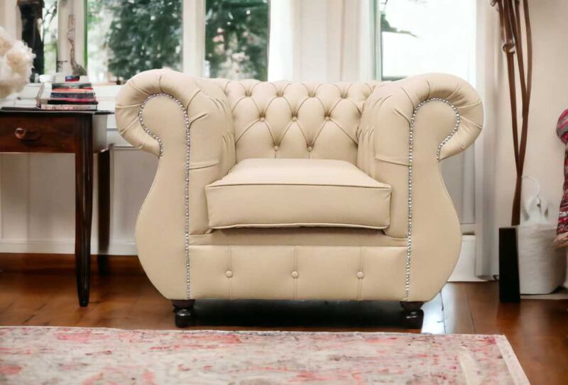 Product photograph of Chesterfield Kimberley Club Chair Shelly Stone Leather from Designer Sofas 4U