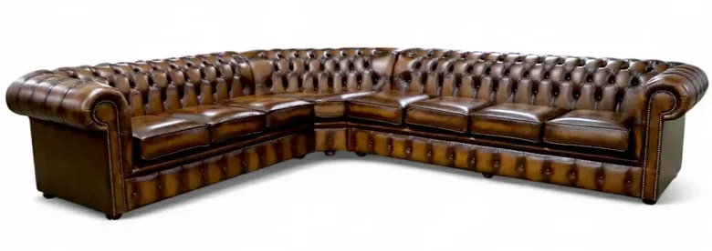 Large Chesterfield Corner Sofa Unit Cushioned 8 Seater Antique Tan Leather