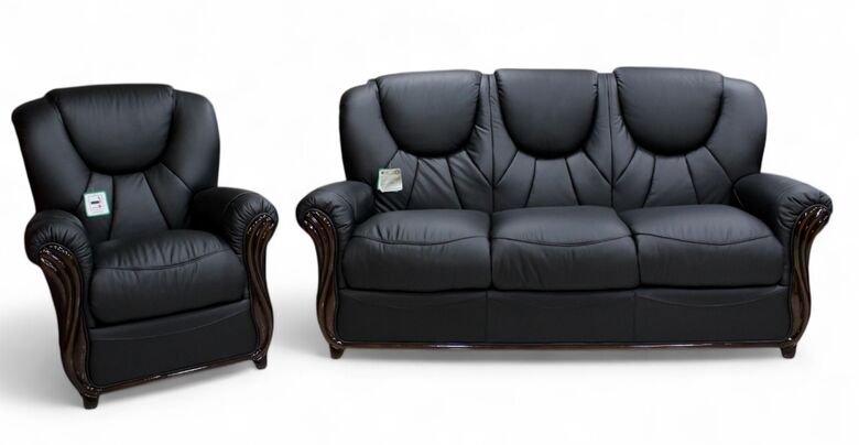 Lucca 3+1 Genuine Italian Black Leather Sofa Suite Offer
