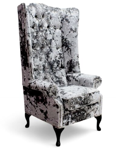 Lustro Flint Grey Chesterfield Soho 5ft Velvet High Back Wing Chair | DesignerSofas4U