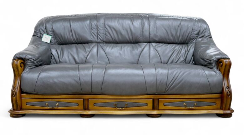 Luxurious Belgium 3-Seater Italian Leather Sofa with Built-In Storage Drawers – Elegant Grey