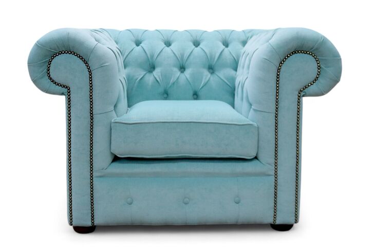 Luxury Aqua Blue Chesterfield Club Armchair – Elegant Fabric Upholstery