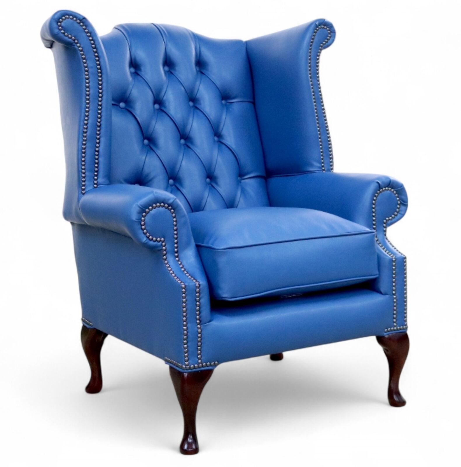 SPECIAL OFFER Chesterfield Queen Anne High Back Wing Armchair Aston Blue Leather