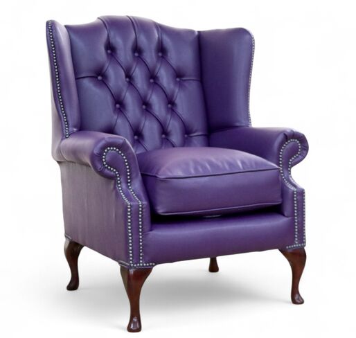 SPECIAL OFFER Chesterfield Queen Anne Mallory High Back Wing Armchair Aston Purple Leather
