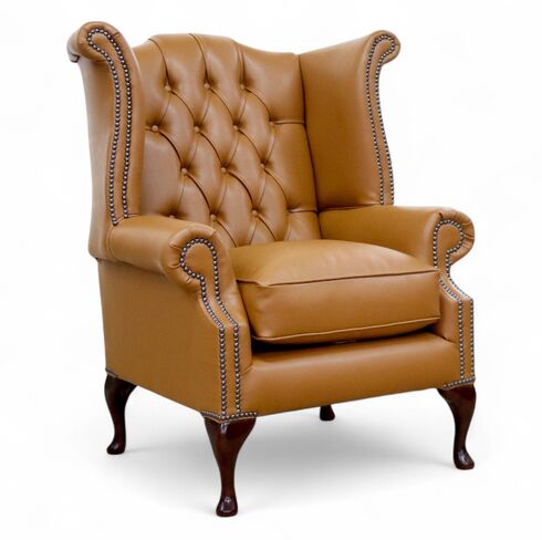 SPECIAL OFFER Chesterfield Queen Anne High Back Wing Armchair Aston Tan Leather