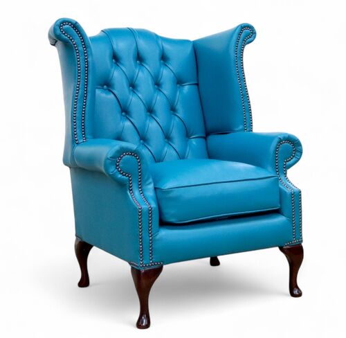 SPECIAL OFFER Chesterfield Queen Anne High Back Wing Armchair Aston Teal Blue Leather