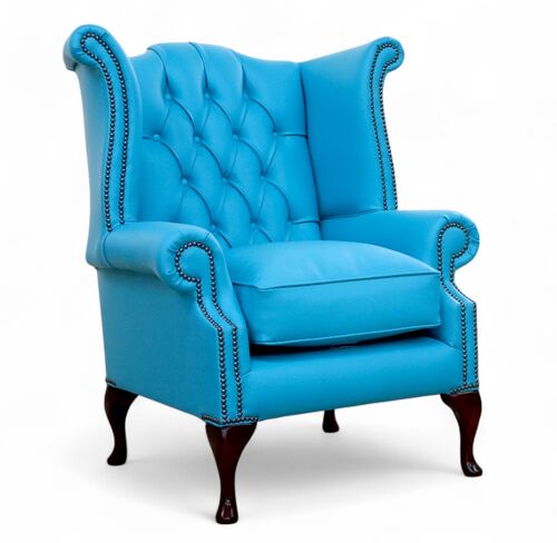 SPECIAL OFFER Chesterfield Queen Anne High Back Wing Armchair Vita Breeze Blue Leather