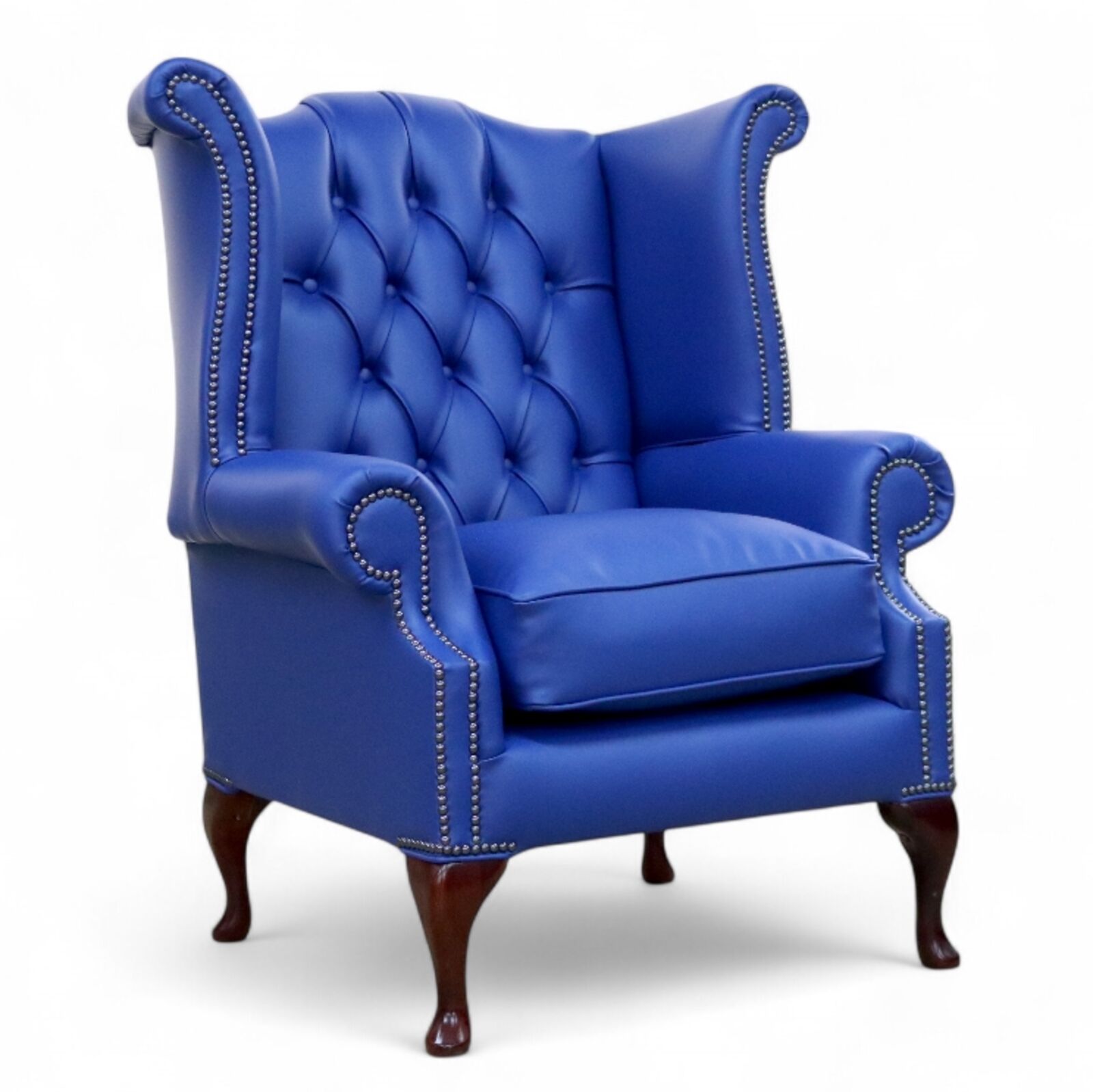 SPECIAL OFFER Chesterfield Queen Anne High Back Wing Armchair Vita Marine Blue Leather
