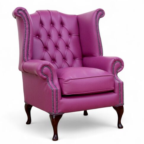 SPECIAL OFFER Chesterfield Queen Anne High Back Wing Armchair Vita Pink Leather