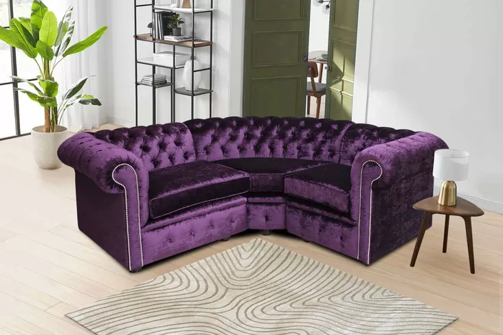Made to Measure Chesterfield Sofa|Purple Fabric corner sofa|DesignerSofas4U