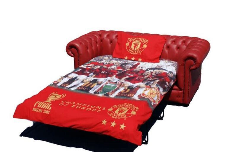 Product photograph of Chesterfield Red Leather Manchester United Sofabed Uk Manufactured from Designer Sofas 4U