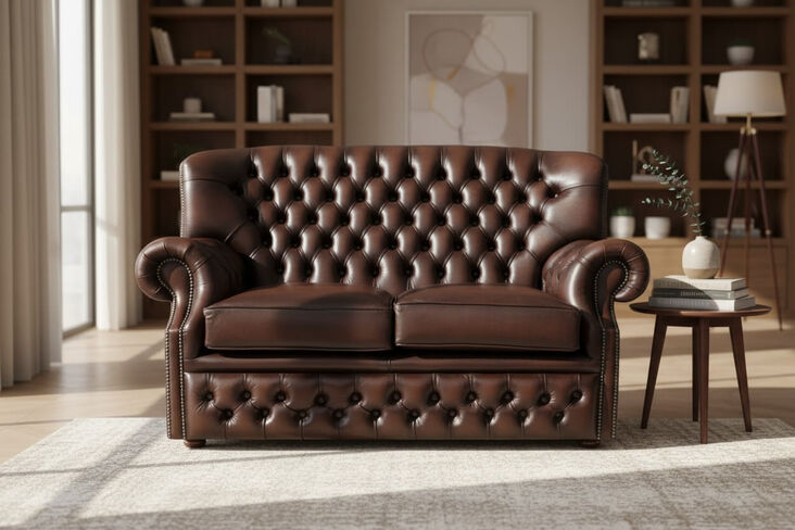 Monks Chesterfield 2 Seater Antique Brown Leather Sofa Offer