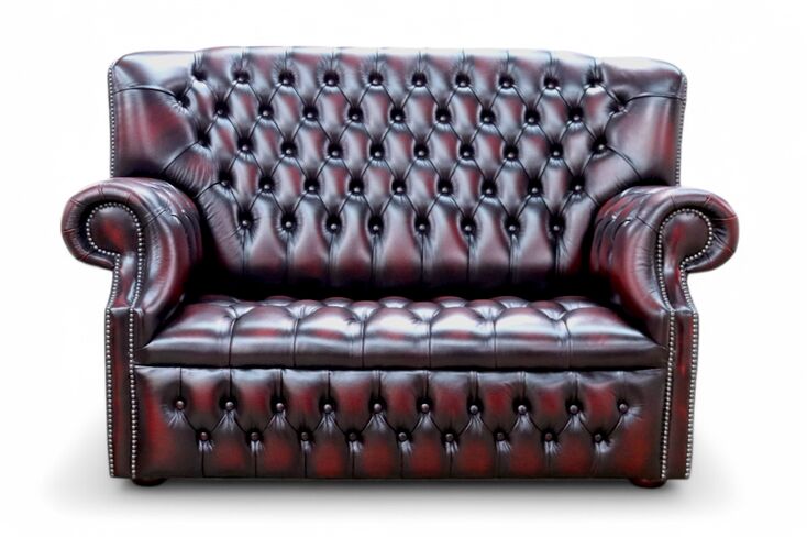 Monks Chesterfield 2 Seater Antique Oxblood Buttoned Seat Leather Sofa Offer