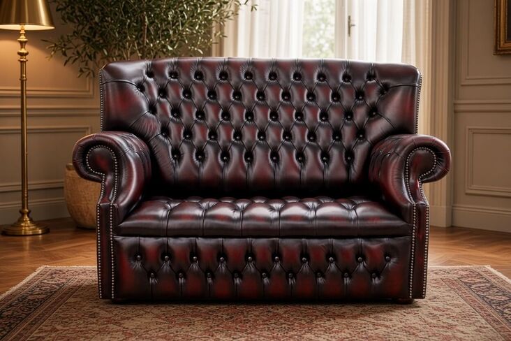 Monks Chesterfield 2 Seater Antique Oxblood Buttoned Seat Leather Sofa Offer