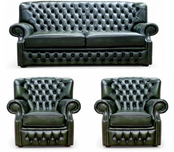 Monks Chesterfield 3+1+1 Sofa Suite Antique Green Leather Offer