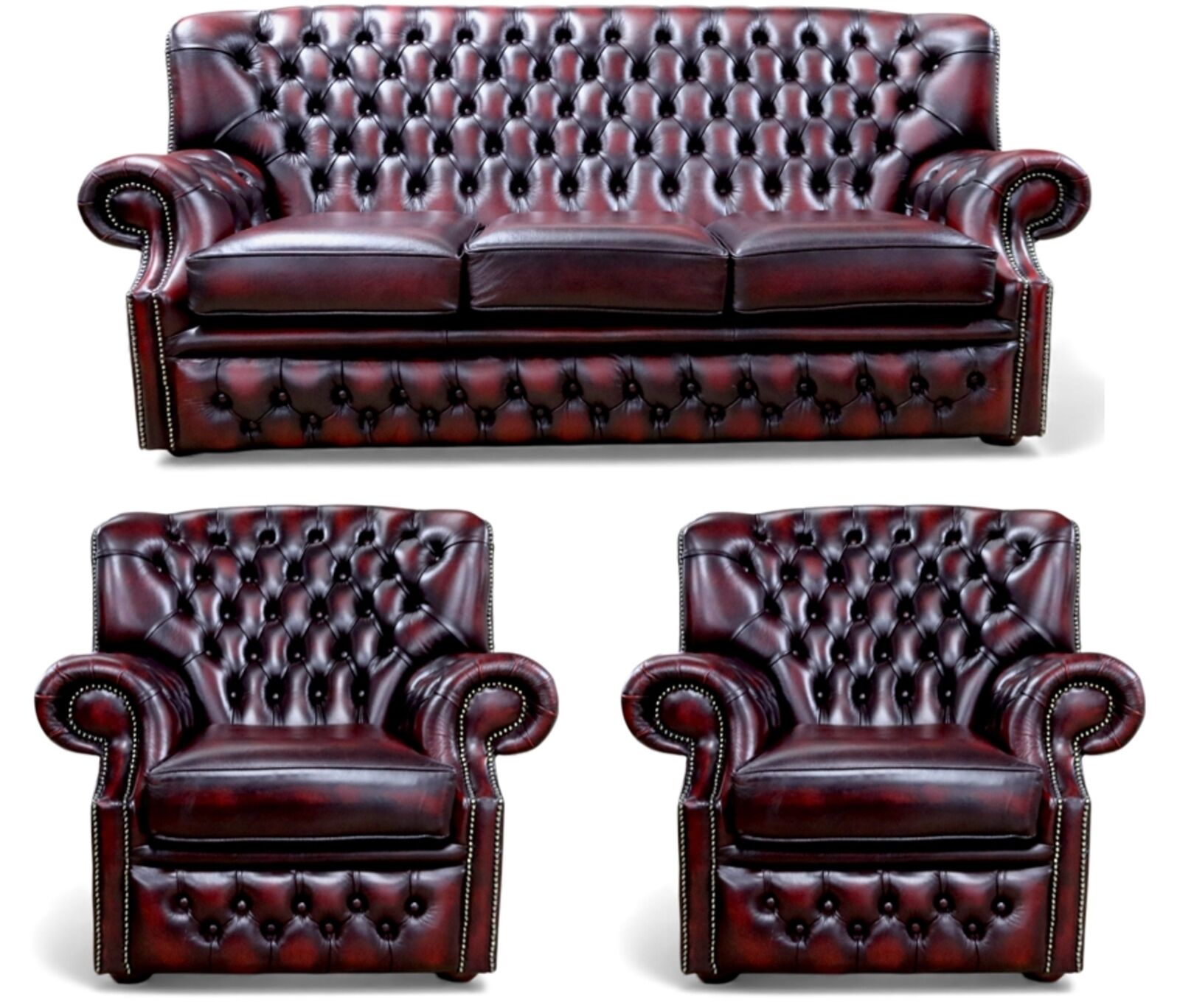 Monks Chesterfield 3+1+1 Sofa Suite Antique Oxblood Leather Offer