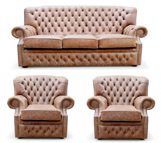 Monks Chesterfield 3+1+1 Sofa Suite Cracked Wax Tan Leather Offer