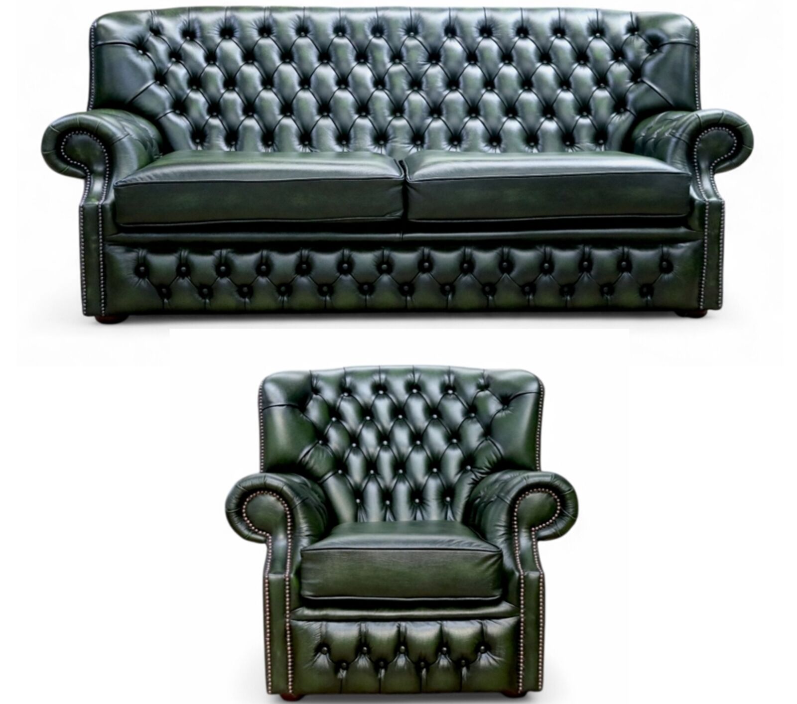 Monks Chesterfield 3+1 Sofa Suite Antique Green Leather Offer
