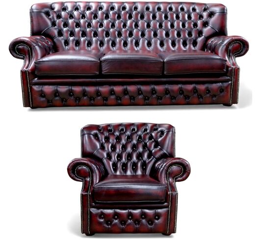 Monks Chesterfield 3+1 Sofa Suite Antique Oxblood Leather Offer