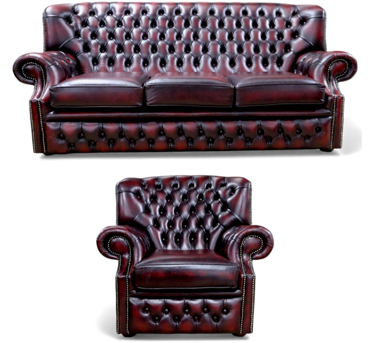 Monks Chesterfield 3+1 Sofa Suite Antique Oxblood Leather Offer