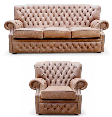 Monks Chesterfield 3+1 Sofa Suite Cracked Wax Tan Leather Offer