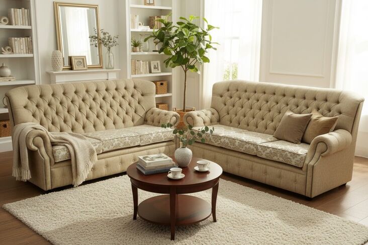 Monks Chesterfield 3+3 Seater Cadiz Mink Fabric Sofa Suite Offer