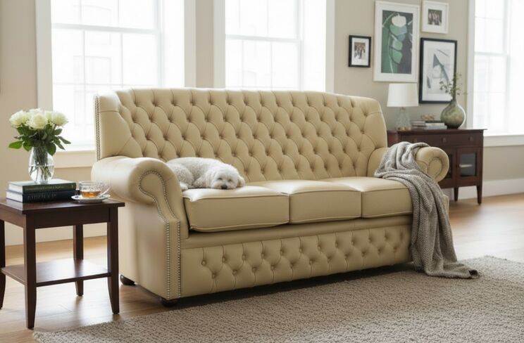 Monks Chesterfield 3 Seater Shelly Angel Leather Sofa