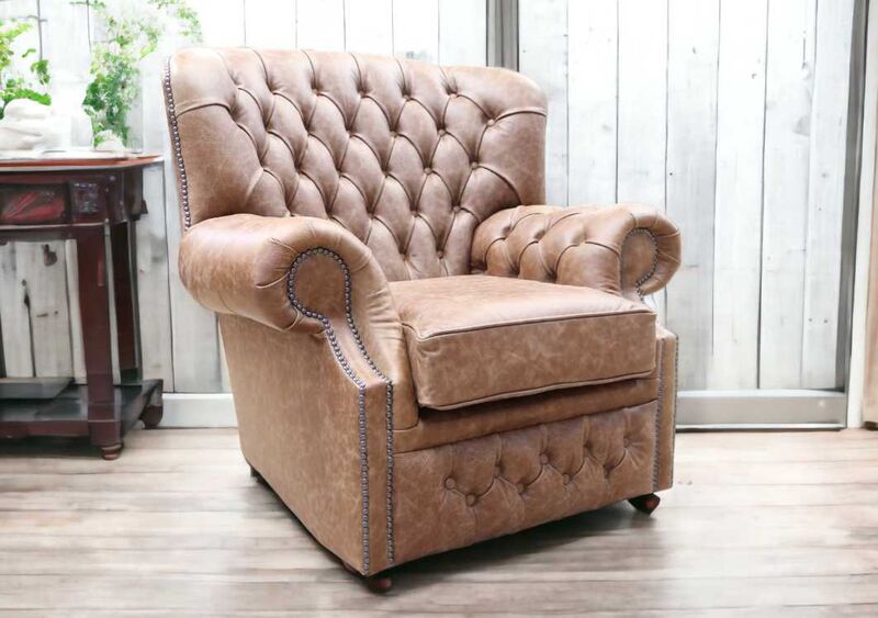 Product photograph of Chesterfield Monks Armchair In Cracked Wax Tan Leather from Designer Sofas 4U