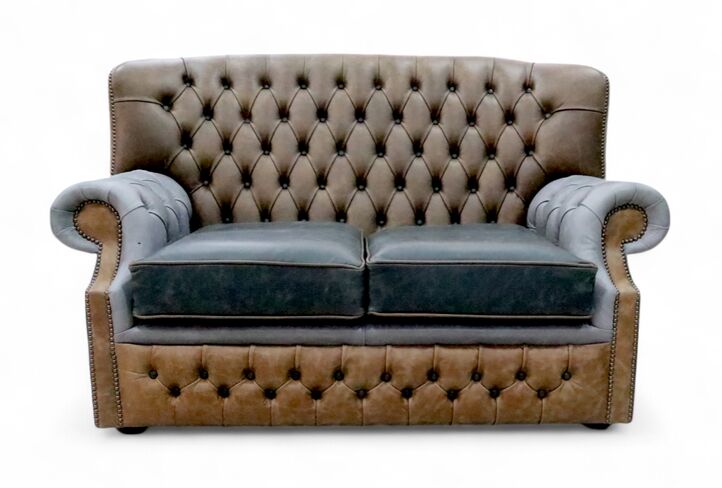 Monks Chesterfield Patchwork 2 Seater Vintage Cracked Wax Leather Sofa Offer
