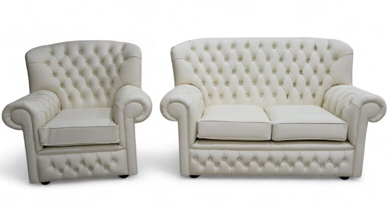 Monks Thomas Chesterfield 2+1 Seater Cottonseed Cream Leather Sofa Suite Offer