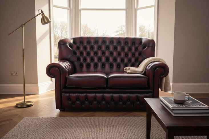 Monks Thomas Chesterfield 2 Seater Antique Oxblood Leather Sofa Offer
