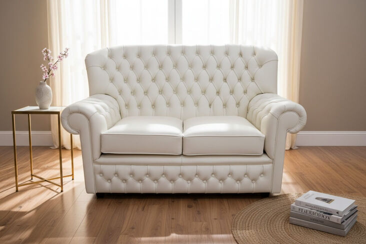 Monks Thomas Chesterfield 2 Seater Cottonseed Cream Leather Sofa Offer