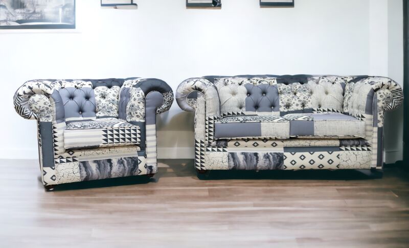 Product photograph of Chesterfield Thomas 2 Seater Club Charles Patchwork Beige Amp Hellip from Designer Sofas 4U