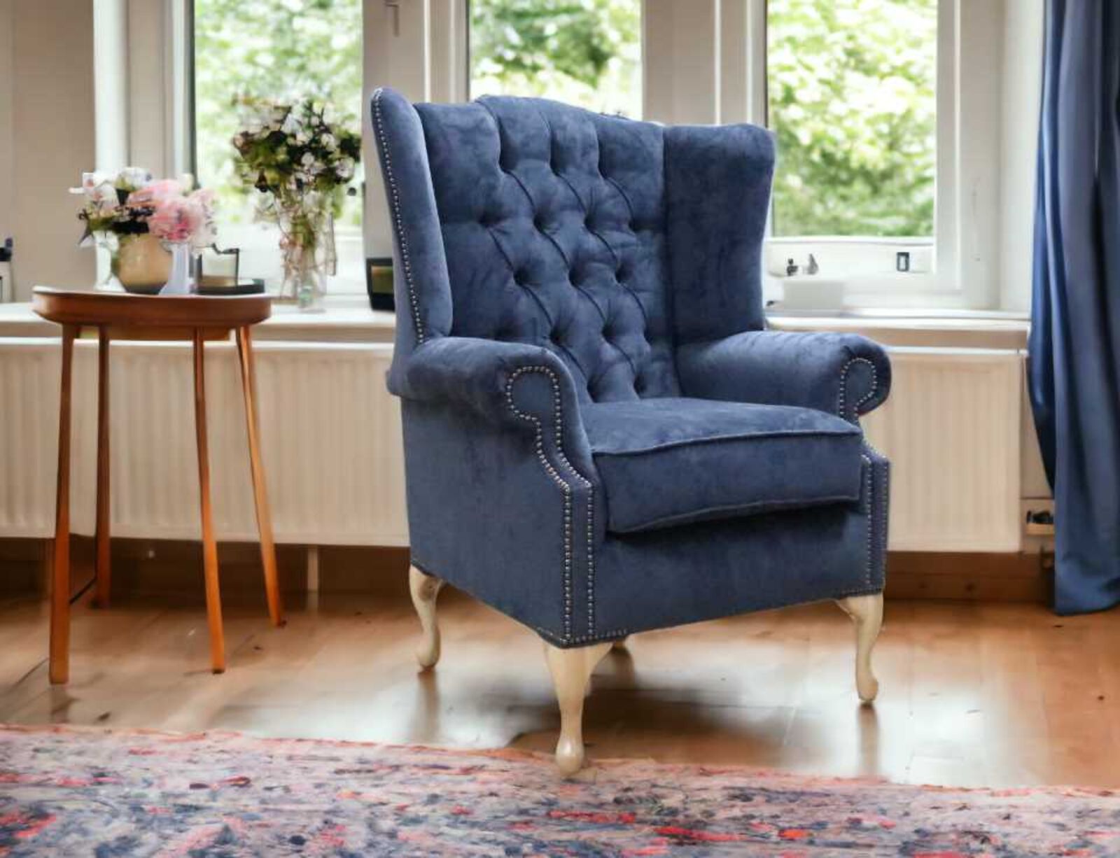 Product photograph of Chesterfield Prince S Flat Wing Queen Anne High Back Wing Chair Opulence Midnight from Designer Sofas 4U