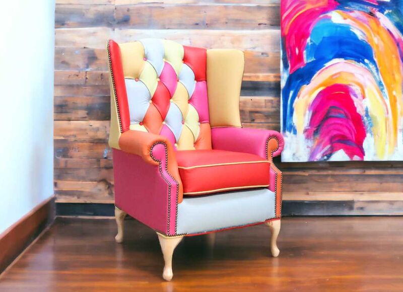 Product photograph of Chesterfield Prince S Patchwork Vele Fruit Salad Leather Wing Chair from Designer Sofas 4U
