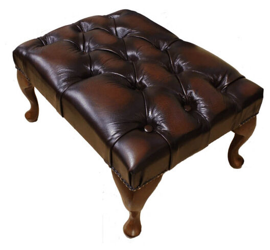 Chesterfield Stamford Footstool UK Manufactured Leather Suites Antique Brown