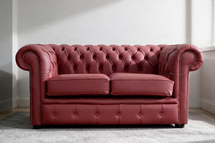 Red Chesterfield Leather Sofa – Classic Tufted 2 Seater Maximo Chilli